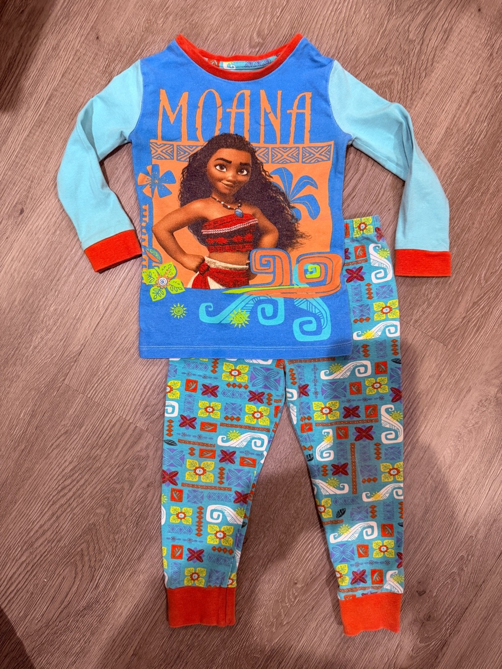 Disney Moana Blue and Orange Girls' Long-Sleeve Pajama Set